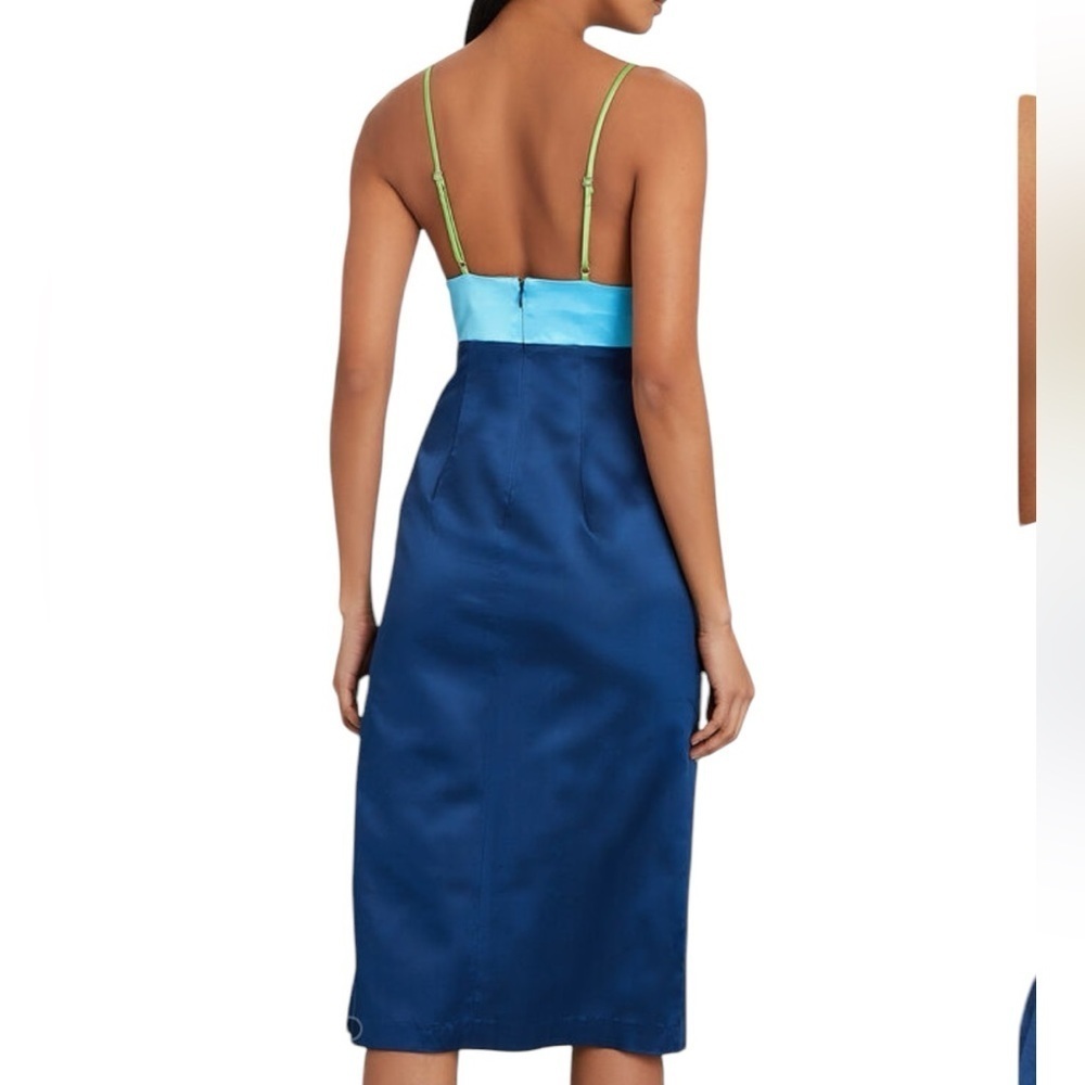STAUD - NWT Ellis Colorblock Satin Y2K Midi Slit Dress Sz 6 - Picture 3 of 12